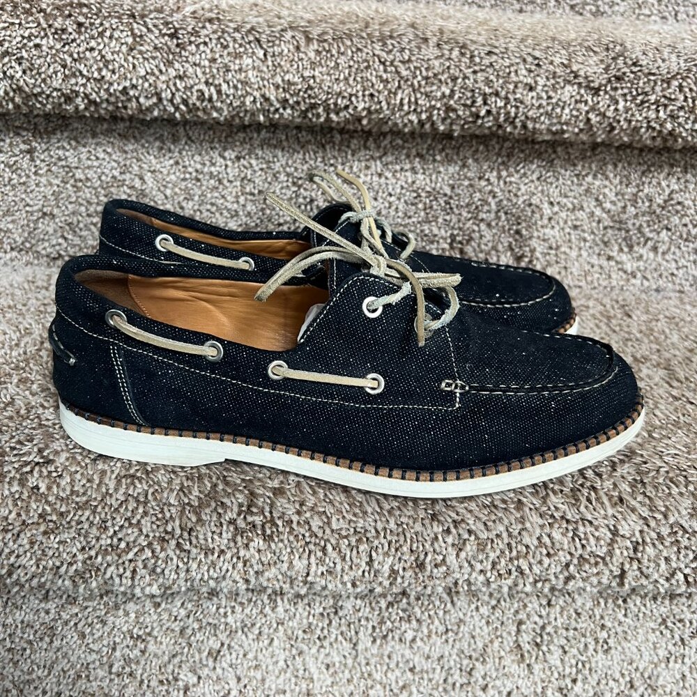 Jimmy Choo Men's Navy Canvas with Glitter Accents Boat Shoes.